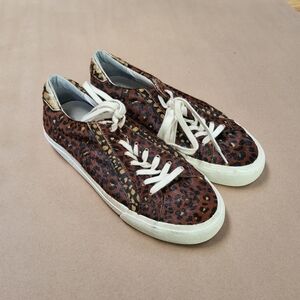 Madewell Sidewalk Low Top Leopard Calf Hair Leather Sneakers Brown MA520 Sz 8.5M